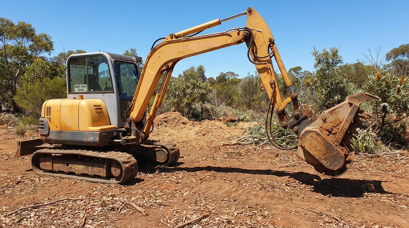 6T Excavator with Mulching Head used by Gettin' It Done! Tree Services